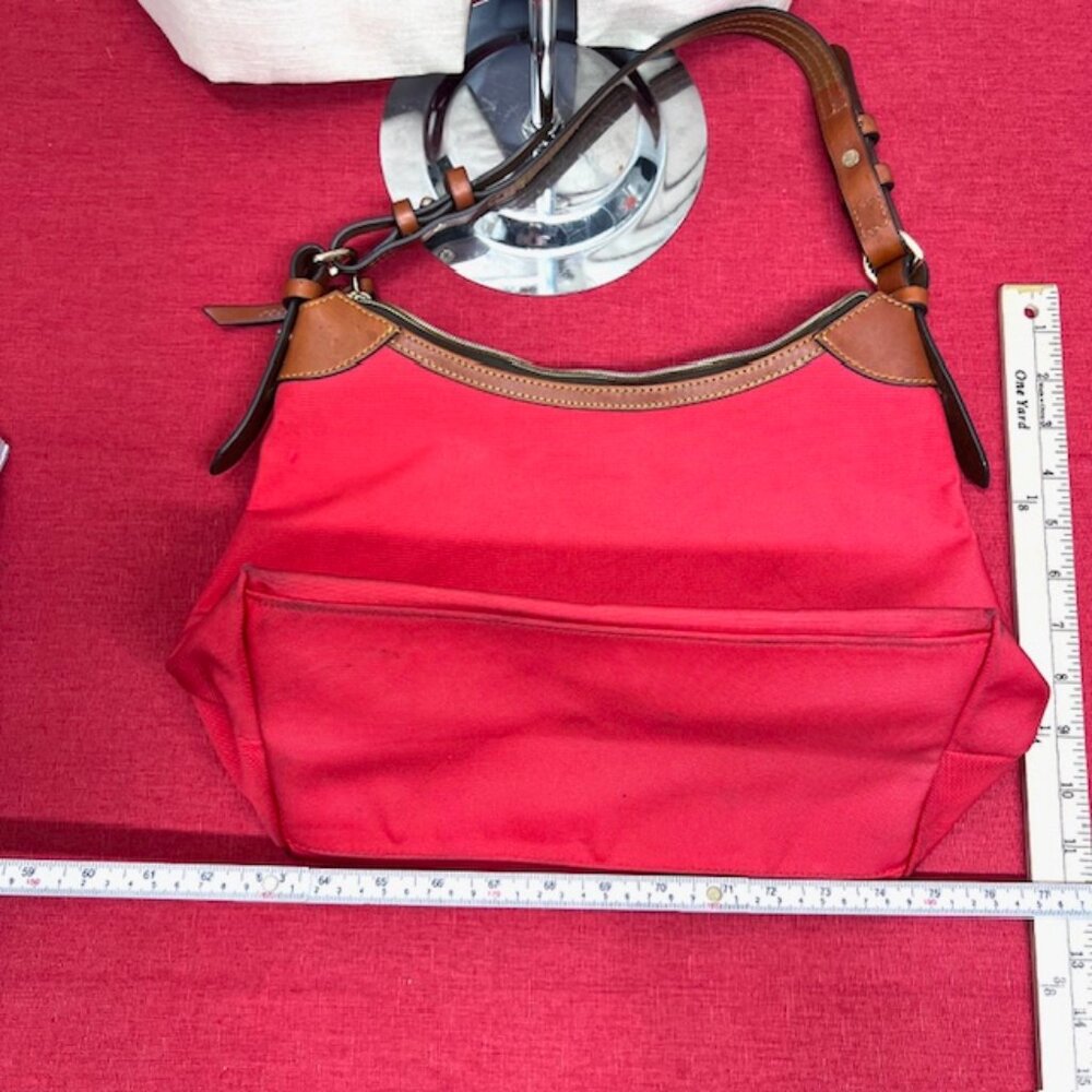 Red Dooney & Bourke ShoulderBag Boho Canvas Brown trim Leather 14"x8"x10" (43 - Picture 5 of 15